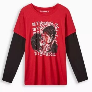 NWT Torrid Plus Size 0 My Chemical Romance MCR Red & Black Long Sleeve Band Tee